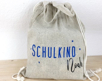 Personalisierter Turnbeutel Tasche Schulkind mit Namen Geschenk zur Einschulung Natürlich recycelte Baumwolle