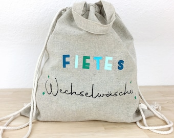 Personalisierter Rucksack Kita Tasche für Wechselwäsche Beutel Kindergarten Turnbeutel Natürlich recycelte Baumwolle