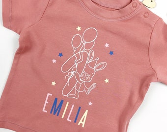 Personalisiertes T shirt erster Geburtstag 1 Jahr rosa Mädchen Hase