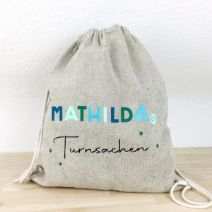 Personalisierter Rucksack Kita Tasche für Turnsachen Beutel Kindergarten Schule Turnbeutel Natürlich recycelte Baumwolle Bild 5