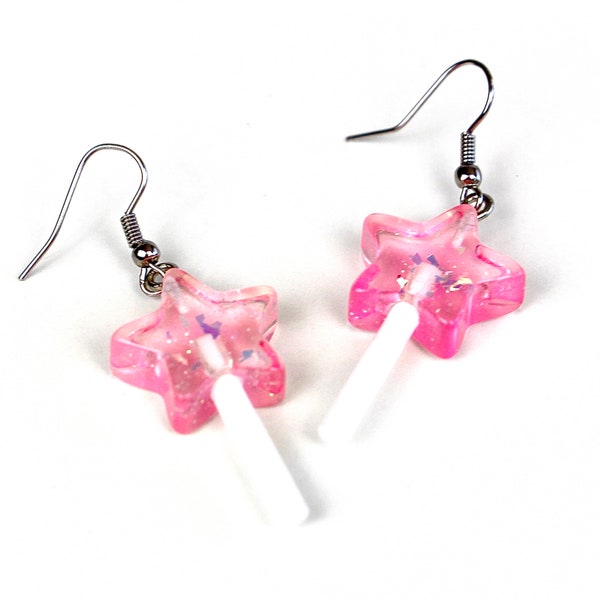 pink star lollipop earrings