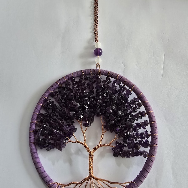 Tree Of Life Amethyst Crystal Dream Catcher Crystal Healing Wall Hanging Boho Bedroom Decor Spiritual Gift for Her Handmade High Quality