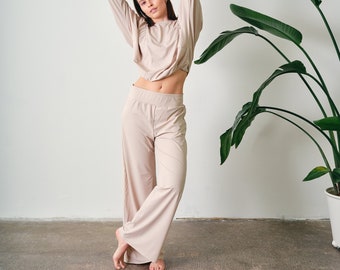 Casual Wide Leg Trousers, Jogger Pants Women, Comfy Wide Leg Sweatpants, Functional Pants, Sports Wide Pants, Beige Loungewear, Joga pants