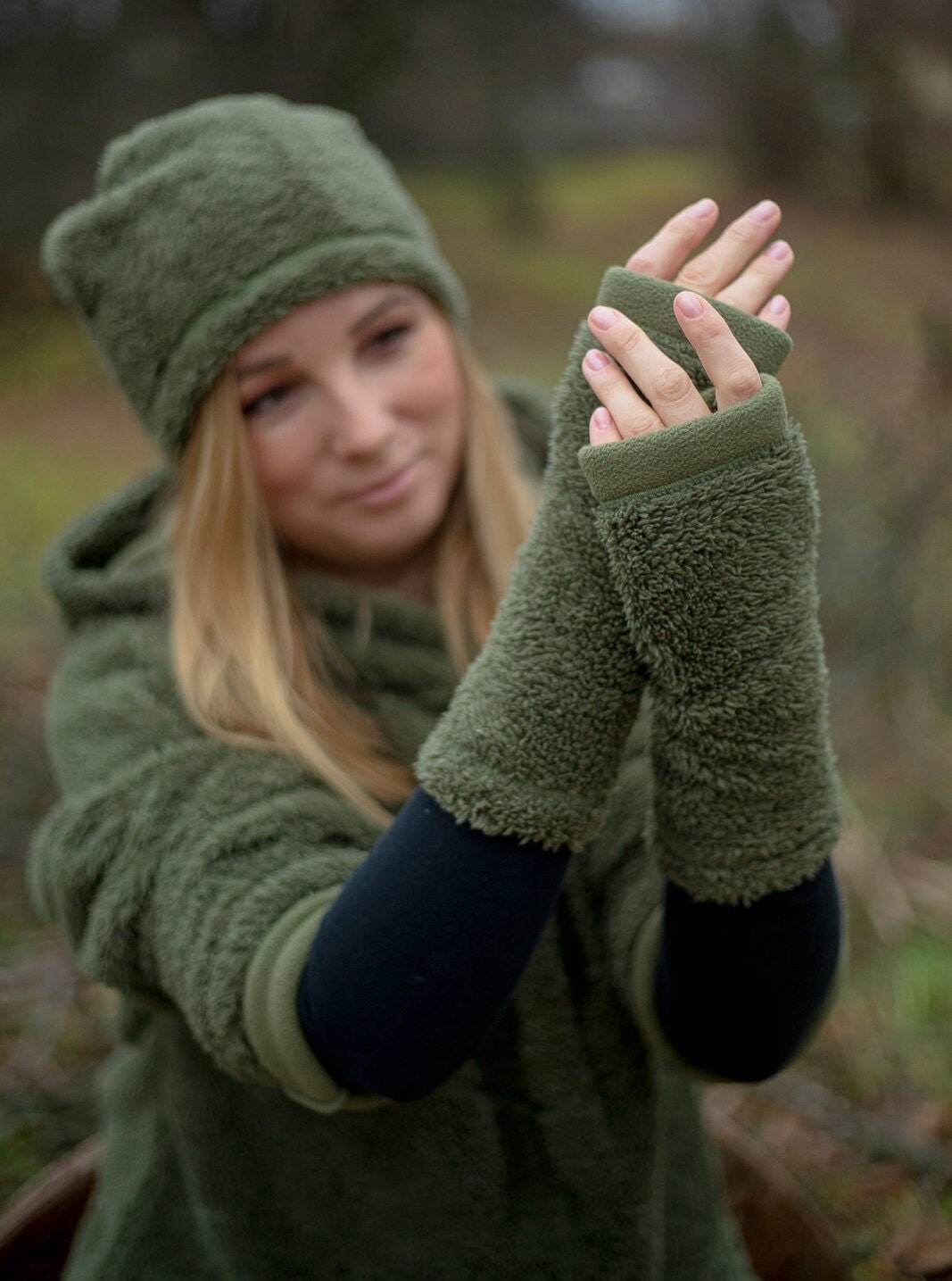 SHERPA FINGERLESS GLOVES, Warmest Mittens, Fur Fleece Mitts Gloves