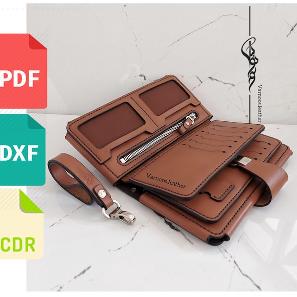 Leather long wallet  template & pattern  for laser cut and print cdr, dxf and pdf file