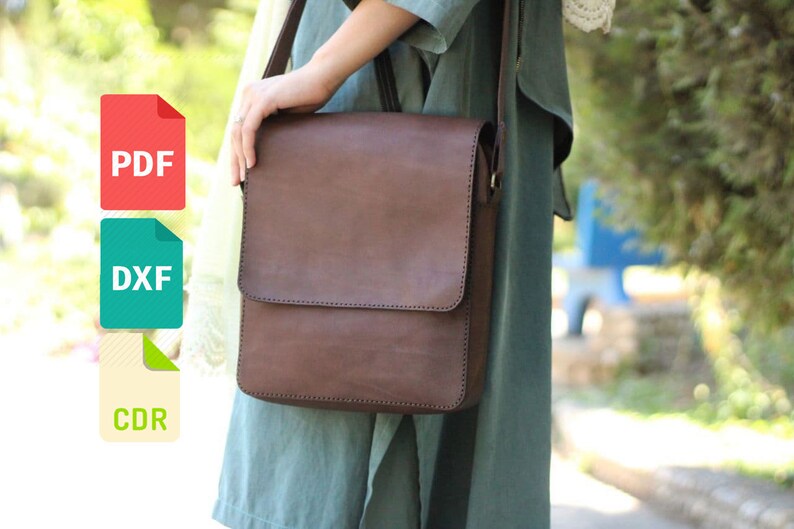 Leather Messenger Bag Template & Pattern for Laser Cut and Etsy