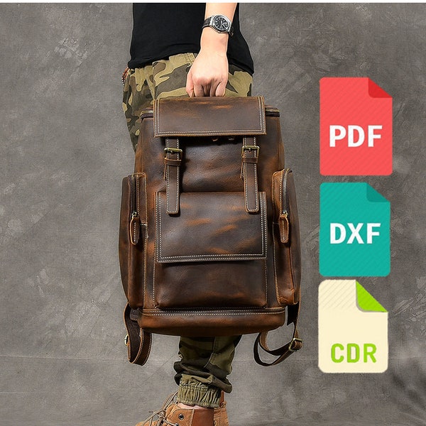 Leather backpack template & pattern  for laser cut and print cdr, dxf and pdf file