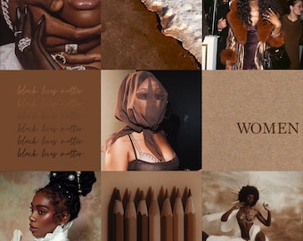Melanine/bruin Esthetische muurcollage; 80 DIY Tezza-collagekit; Melanine, zwart meisje/jongen, boujee, stijlvol, citaten, enz.