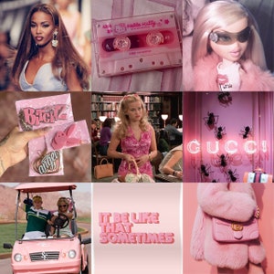 Pink aesthetic wall set; 90 DIY Tezza collage kit; Y2k, Boujee, quotes, 90&#39;s.