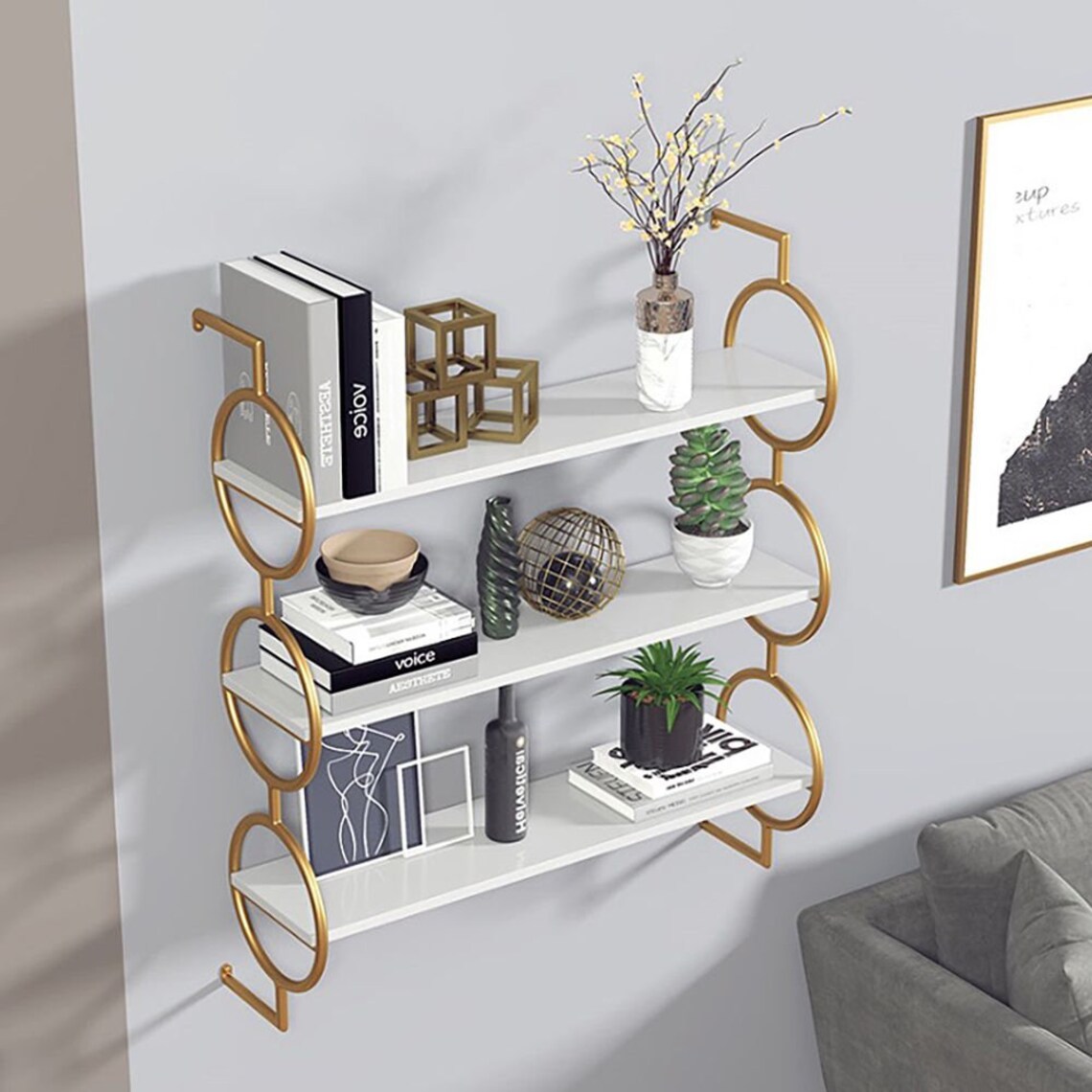 Round Gold 3TieR Shelf Floating Shelves Wall Mounted Etsy