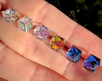 Corner Cut Cube Stud Earrings - Genuine Austrian Crystal