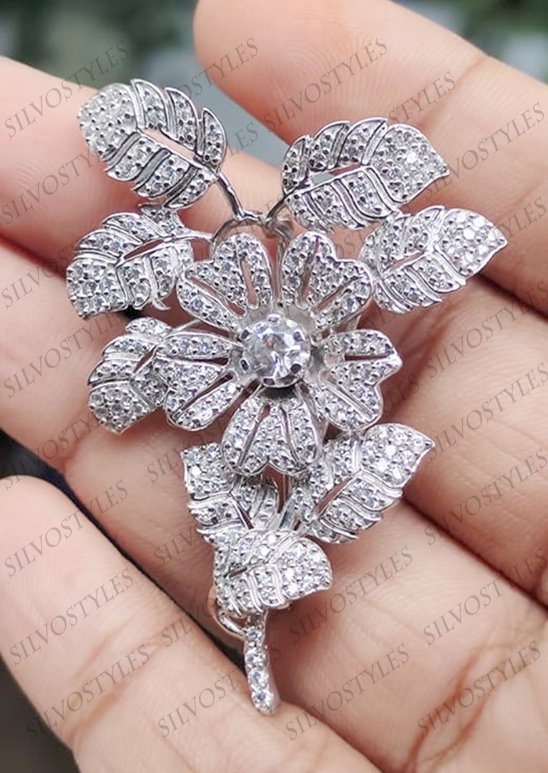 2.00Ct Marquise Cut Diamond Vintage Flower Brooch Pin 14K Yellow Gold  Finish