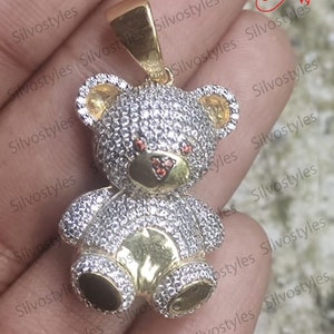 Collectible 14K Gold Detailed Floating Teddy Bear w/ Diamond Eyes Charm  Pendant