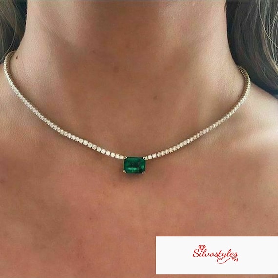 Emerald cut tennis necklace outlet