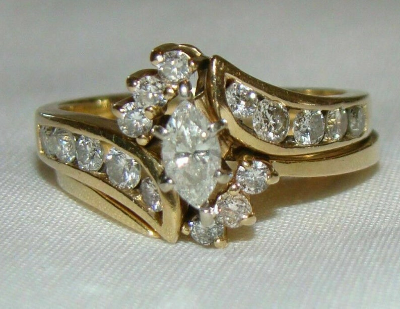 2.20 Ct Maquise Cut Diamond Wedding & Engagement Bridal Ring Set 14k ...