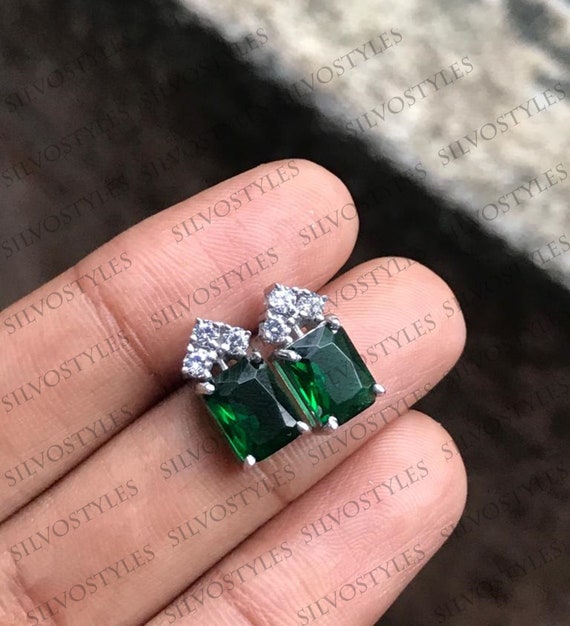 Emerald and sale diamond stud earrings