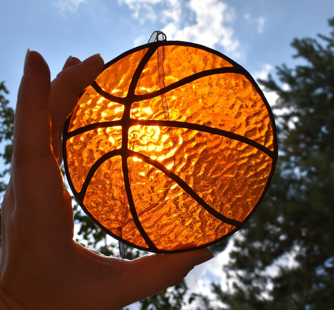 Suncatcher Basketball Stained Glass Ball Sport Etsy