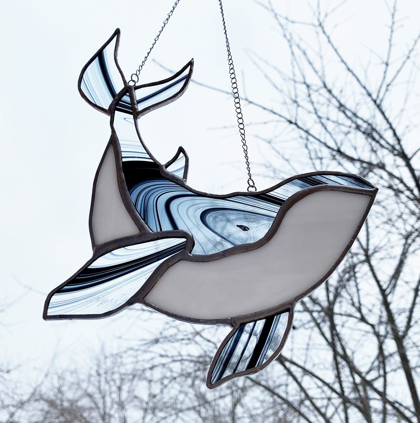 Suncatcher Whale Stained Glass Panel Etsy