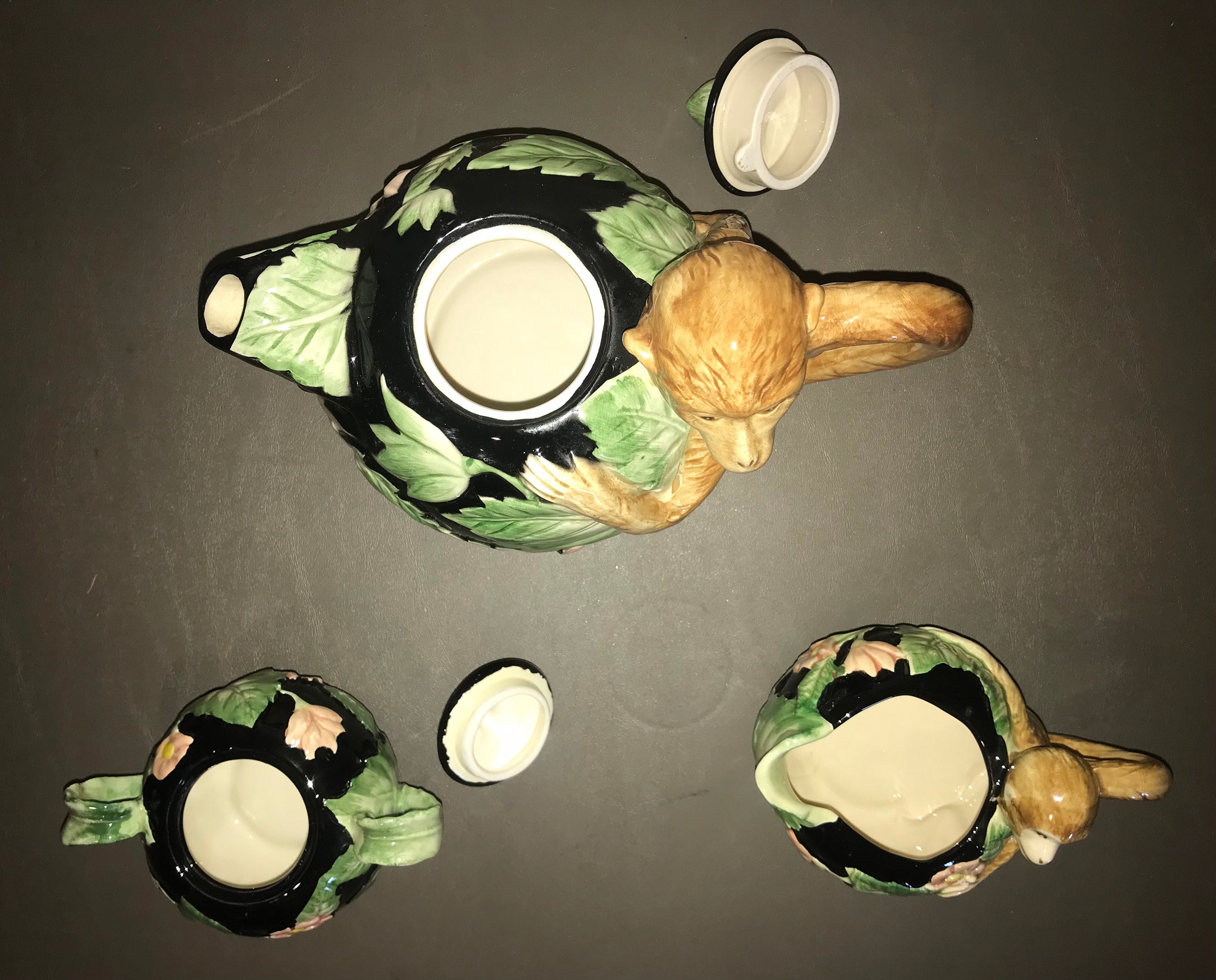 Vintage Fitz and Floyd Rain Forest Monkey Teapot, Cream