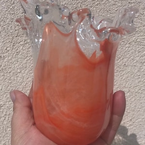 Vintage Murano Arte Lavorazione Hand Blown Glass Handkerchief Vase