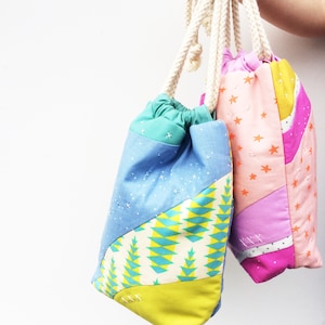 Bonnie Curves (Improv Piecing) - digital sewing pattern (PDF), quilting technique, instant download, drawstring bag, diy project bag