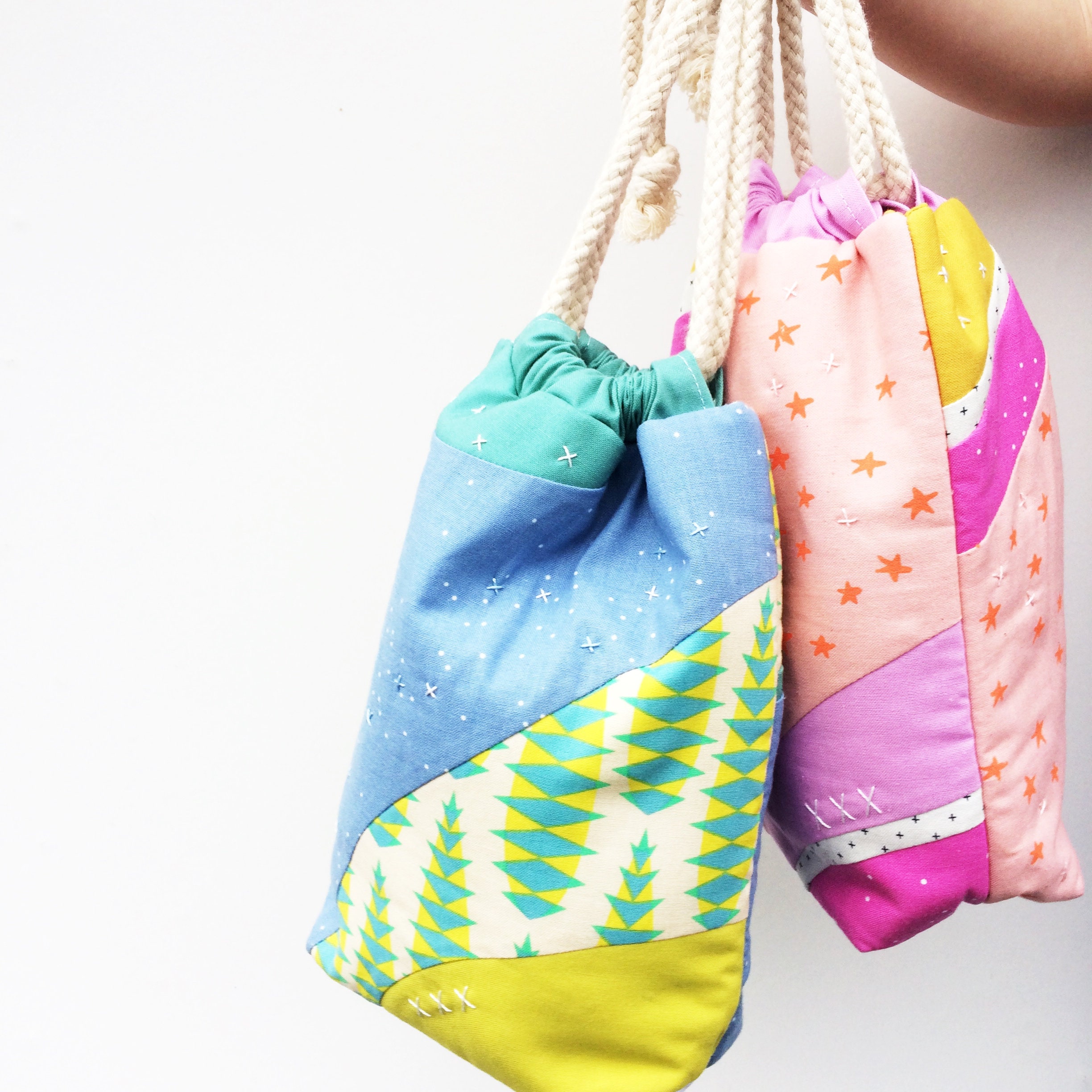 Bonnie Curves (Improv Piecing) - digital sewing pattern (PDF), quilting technique, instant download, drawstring bag, diy project bag