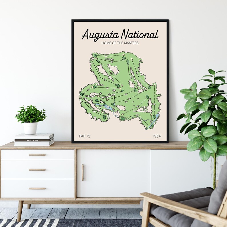 Augusta Course Map Golf Travel Print Poster Gift Home Decor