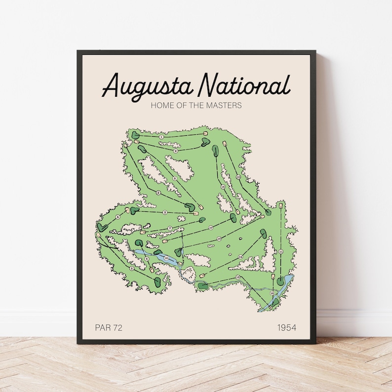 Augusta Course Map Golf Travel Print Poster Gift Home Decor