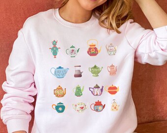 Tea Kettle Sweatshirt Cottagecore Sweater Cottage Core Clothing Tea Drinker Gift Aesthetic Clothes Tea Crewneck Gift for Tea Lovers