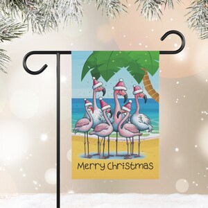 Christmas garden banner, Tropical Christmas Flag For Yard, Flamingo Garden Flag and House Banner, Christmas garden decoration, Garden Decor