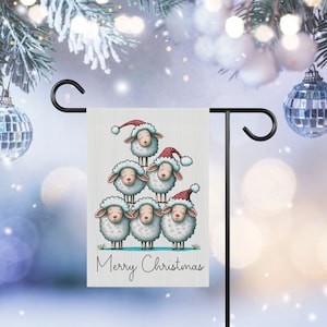 Christmas garden banner, Cute Christmas Flag For Yard, Sheep Garden Flag and House Banner, Christmas garden decoration, Garden Decor