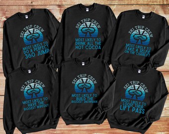 Custom Matching Family Vacation Sweatshirts, Personalized Ski Trip Sweatshirt, Family Ski Crew sweater, Ski Snowboard, Group Ski Shirts