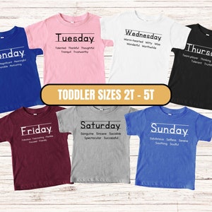 Days of the Week Shirt, toddler tee, Motivational Shirt, Monday to Friday Shirts, Matching Shirt, Preschool shirt, Kindergarten t-shirt