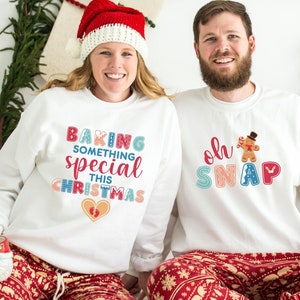 Christmas Pregnancy Announcement Sweatshirt, Christmas baking, Couples Christmas Sweaters, matching baby Reveal, Mom Dad Christmas party