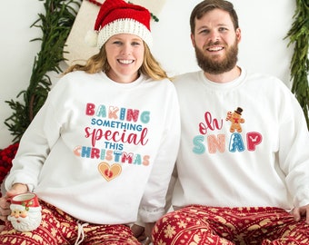 Christmas Pregnancy Announcement Sweatshirt, Christmas baking, Couples Christmas Sweaters, matching baby Reveal, Mom Dad Christmas party