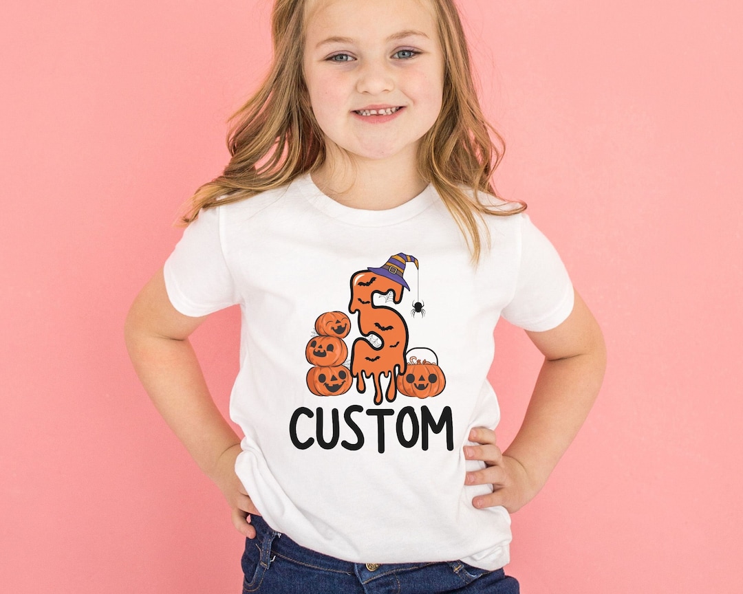 Custom Pumpkin Fifth Birthday Shirt, Personalized Halloween 5th