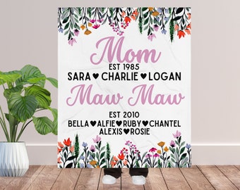 Personalized Maw Maw Blanket, Custom Maw Maw Gifts, Pregnancy announcement throw blanket, Birthday Gift, Mothers Day Gift, Grandkids names