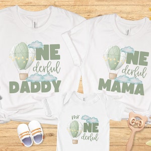 Hot Air Balloon Birthday, Mr Onderful shirt, First Birthday Family Matching shirts, 1st Birthday Party, 1st birthday shirt, Onederful Mama