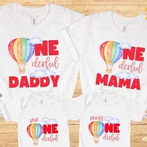 Hot Air Balloon Birthday, Miss Onderful shirt, First Birthday Family Matching shirts, 1st Birthday Party, 1st birthday shirt, Mr Onederful