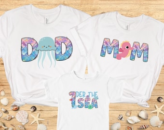 Oneder the sea födelsedag familj matchande t-shirts, första födelsedagströja, första födelsedagsfest, sjöjungfru födelsedagströja, strandfödelsedagströja