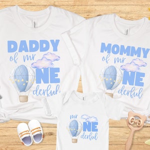 Hot Air Balloon Birthday, Mr Onderful shirt, First Birthday Family Matching shirts, 1st Birthday Party, 1st birthday shirt, Onederful Mama
