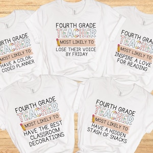 Höchstwahrscheinlich zum Lehrer-Shirt, personalisierte Lehrer-Gruppen-T-Shirts, kundenspezifische zurück zu Schult-Shirt, erster Schultag, vierte Klasse Lehrer-T-Shirts