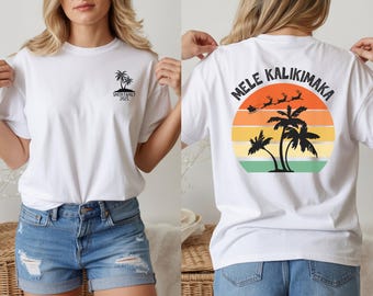 Aangepaste Hawaiiaanse familie kerstshirts, gepersonaliseerde bijpassende tropische kerstt-shirts, strandvakantie, aloha vakantieshirt, groepskerst