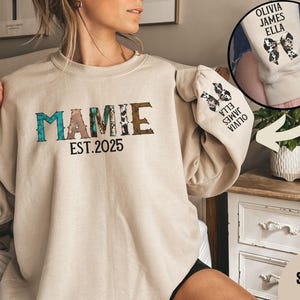 Personalized Mamie Sweatshirt, custom grandkids name and est, New Mamie Gifts, pregnancy announcement, mothers day gift for Mamie Grandma
