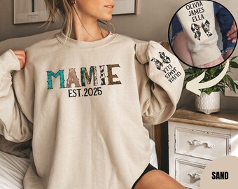 Personalized Mamie Sweatshirt, custom grandkids name and est, New Mamie Gifts, pregnancy announcement, mothers day gift for Mamie Grandma