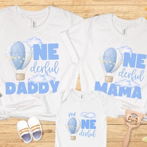 Hot Air Balloon Birthday, Mr Onderful shirt, First Birthday Family Matching shirts, 1st Birthday Party, 1st birthday shirt, Onederful Mama