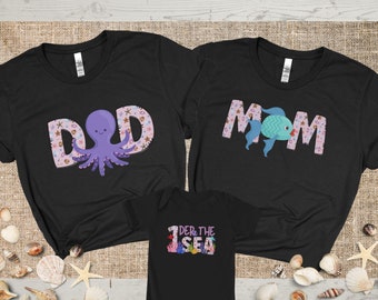 Oneder the sea födelsedag familj matchande t-shirts, första födelsedagströja, första födelsedagsfest, sjöjungfru födelsedagströja, strandfödelsedagströja