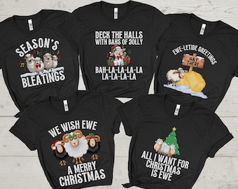 Chemises de Noël de groupe de famille, chemises de mouton de Noël assorties, t-shirts de fête de Noël drôles, chemise de Noël de famille assortie, éleveur de moutons