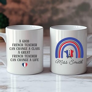 Personalized French Teacher Mug, Custom French Teacher Gifts, Teacher Appreciation Gift, Back to School Mug, Thank you teacher gift