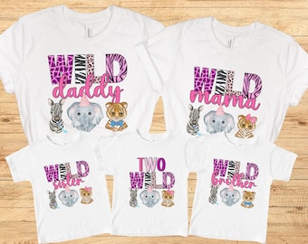 Camisetas a juego para dos familias con temática salvaje, camiseta de segundo cumpleaños, camiseta de cumpleaños con temática de la jungla, fiesta de segundo cumpleaños, cumpleaños con temática de safari, camiseta de cumpleaños con temática del zoológico.